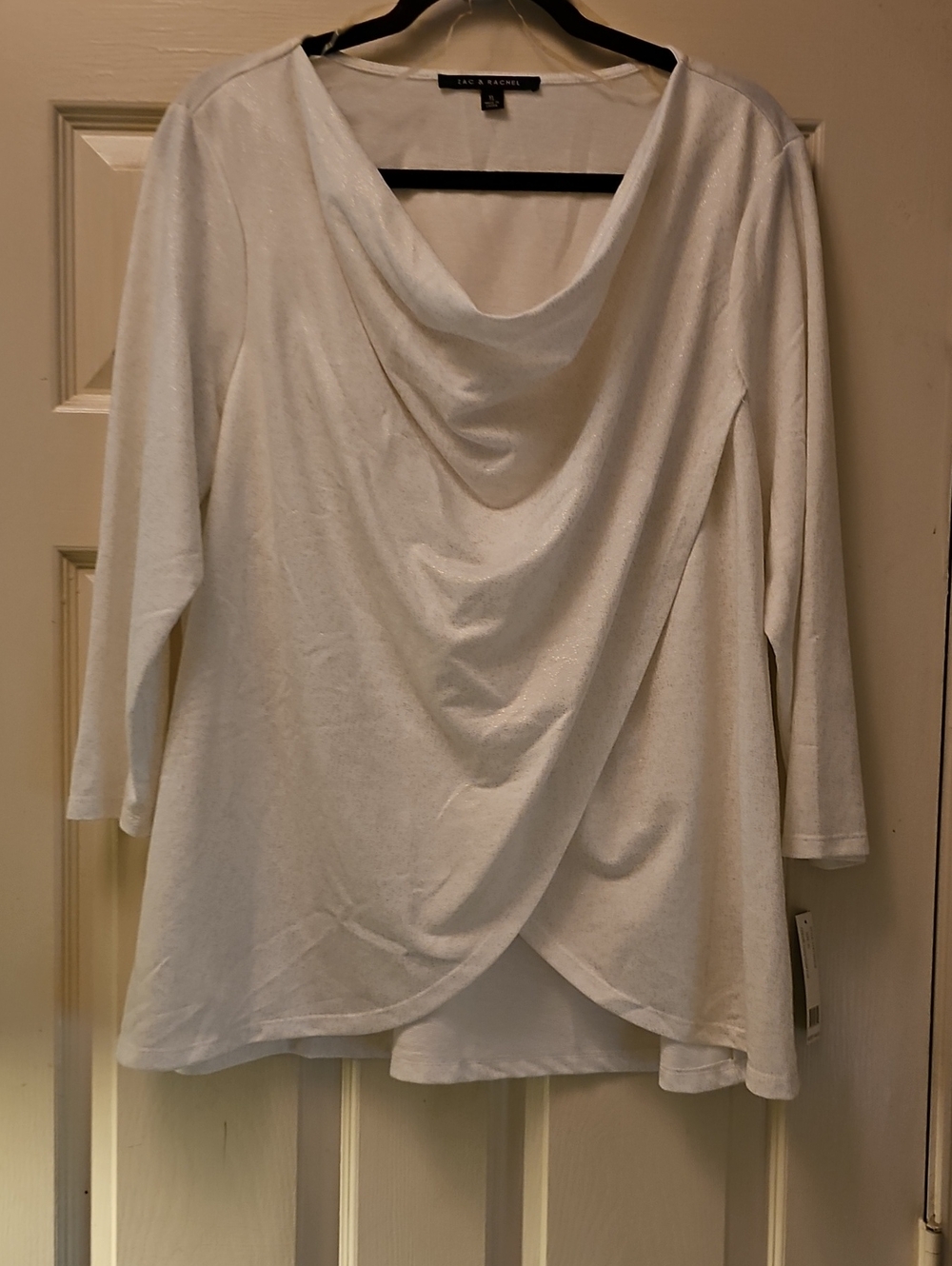 Zac & Rachel White Draped Cowl Neck Long Sleeve Top